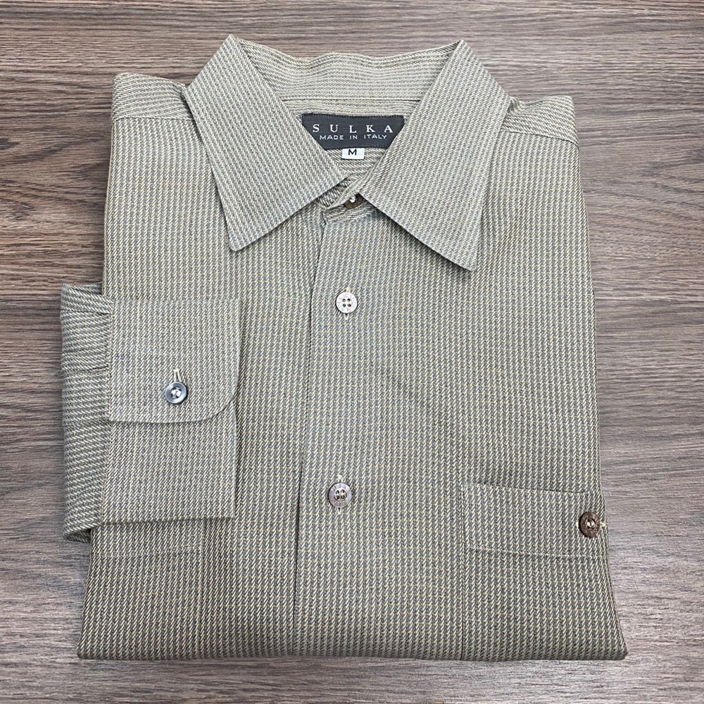 Sulka Grey, Taupe & Gold Check Shirt M